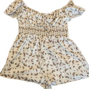 SHEIN Floral Off-Shoulder Romper - Cream and Brown